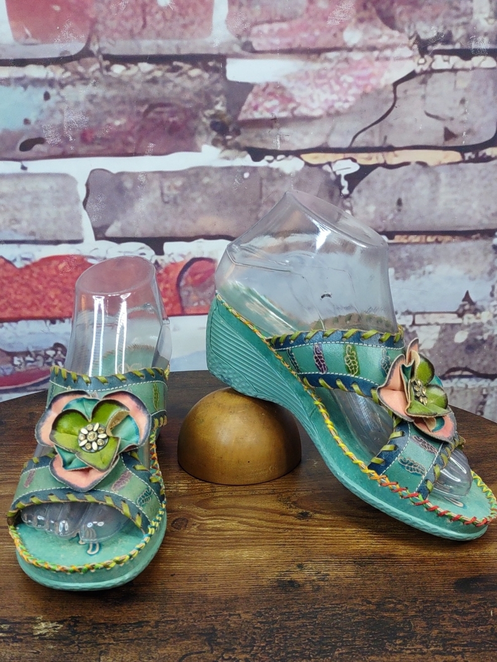 Elite By Corky's "Channel" Leather Wedge Mule Sandals